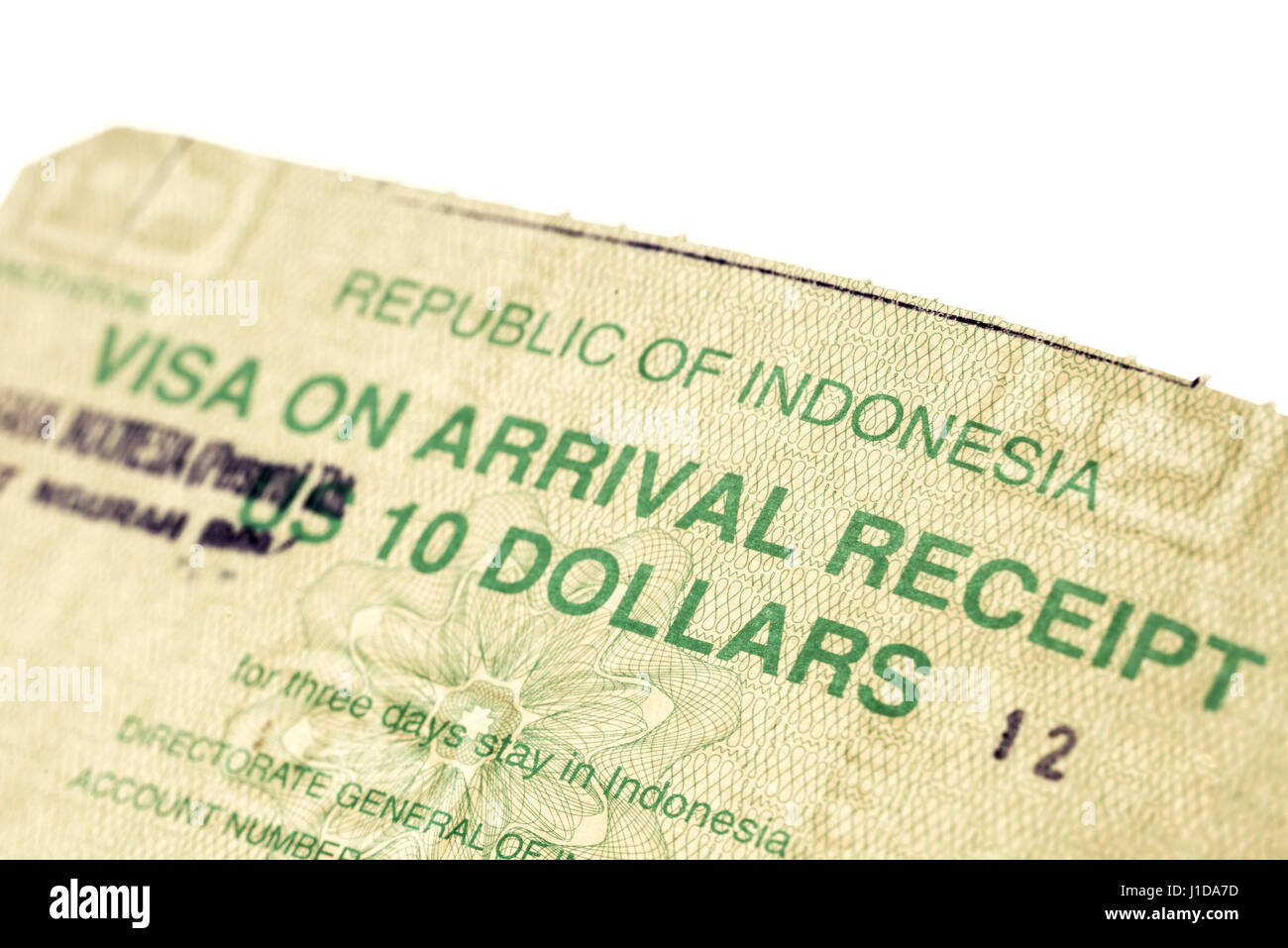 Zeitlich begrenztes Visum Dokument für Indonesien Stockfoto