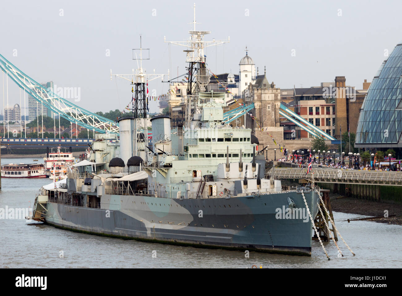 HMS Belfast, ehemalige Kreuzer der Royal Navy in London. Stockfoto