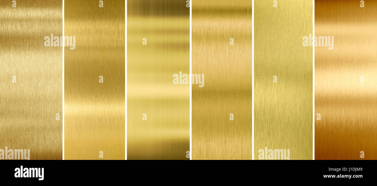 Gold oder Messing gebürstet Metall Texturen-set Stockfoto