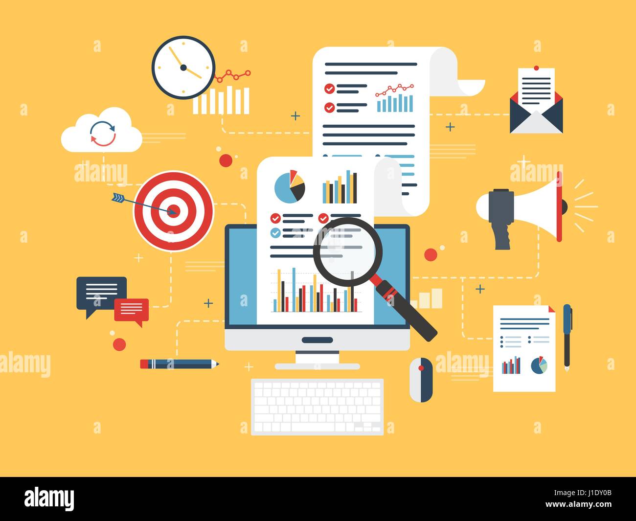 Flache Design-Konzepte für Business-Marketing, Analyse und Strategie in Vektor-Design. Stock Vektor