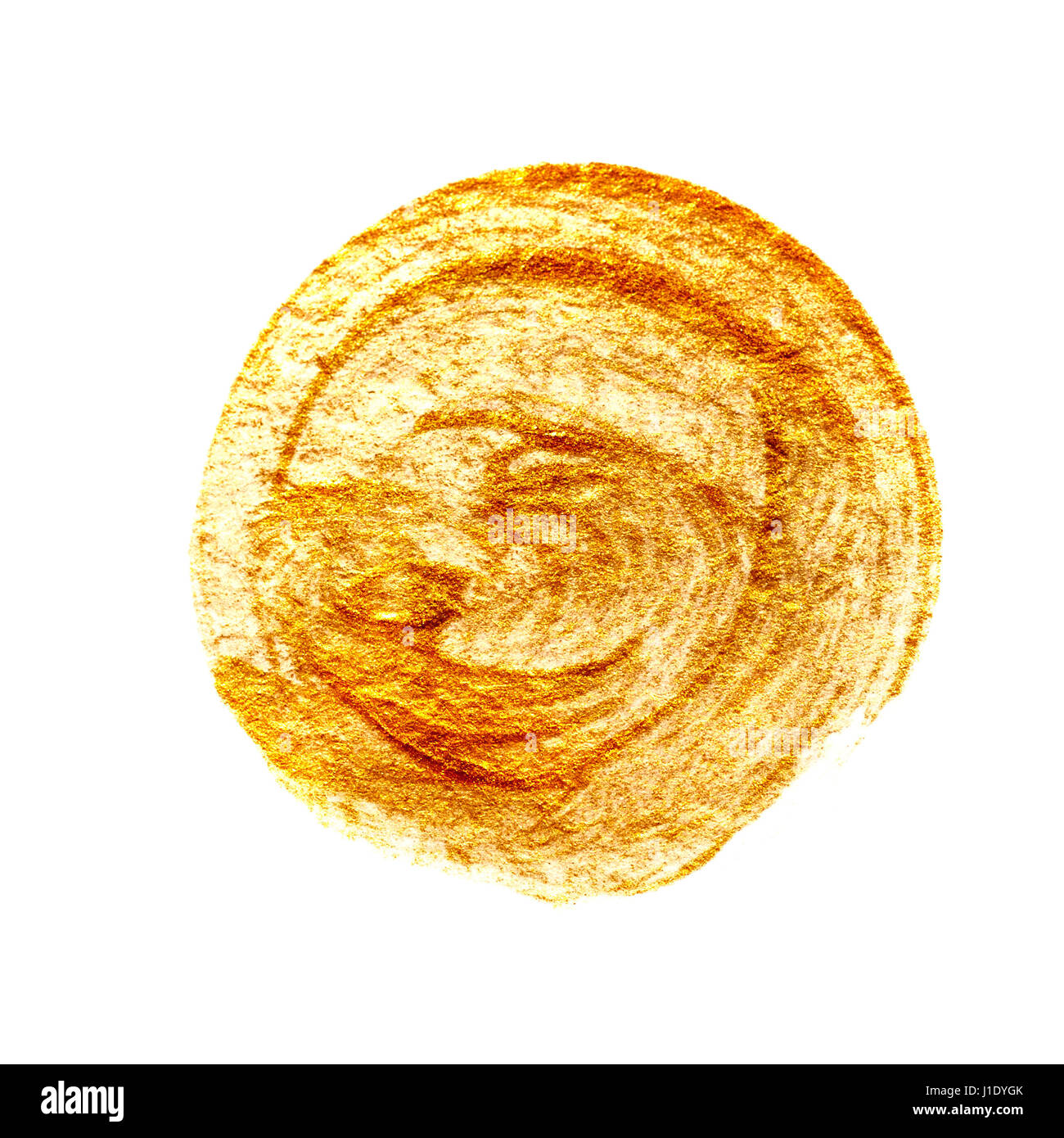 Abstrakte Runde Pinselstriche mit Goldfarbe auf weißem Papier Stockfoto