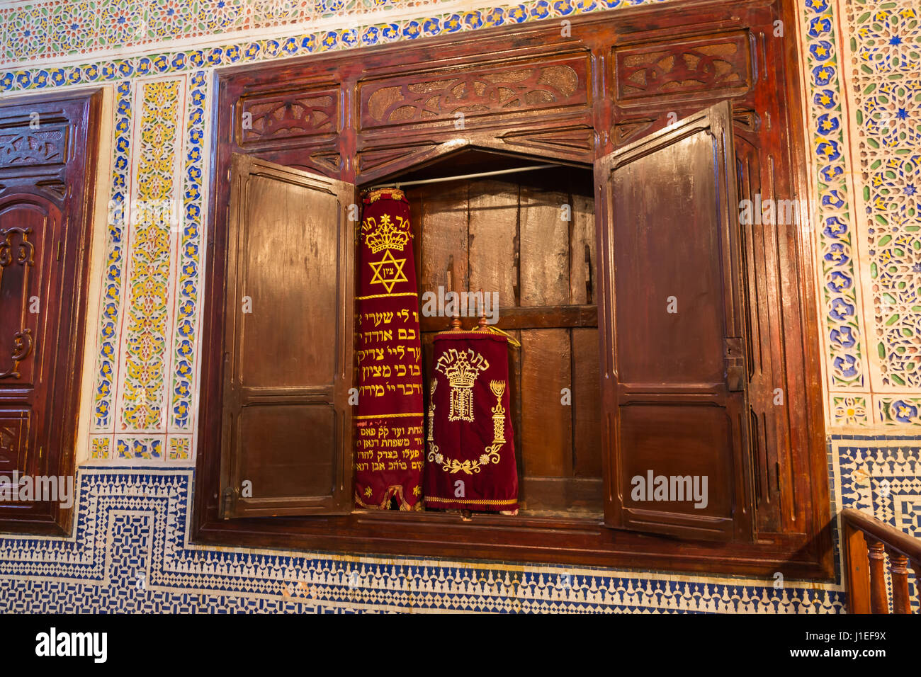 Innenraum der Synagoge Ibn Danan in Fes Medina, Marokko Stockfoto