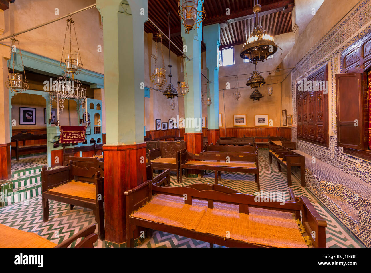 Innenraum der Synagoge Ibn Danan in Fes Medina, Marokko Stockfoto