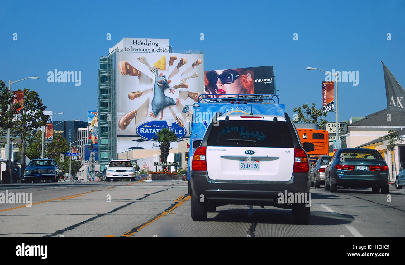 Sunset Boulevard und Sunset Plaza, West Hollywood, Los Angeles, Kalifornien, USA Stockfoto