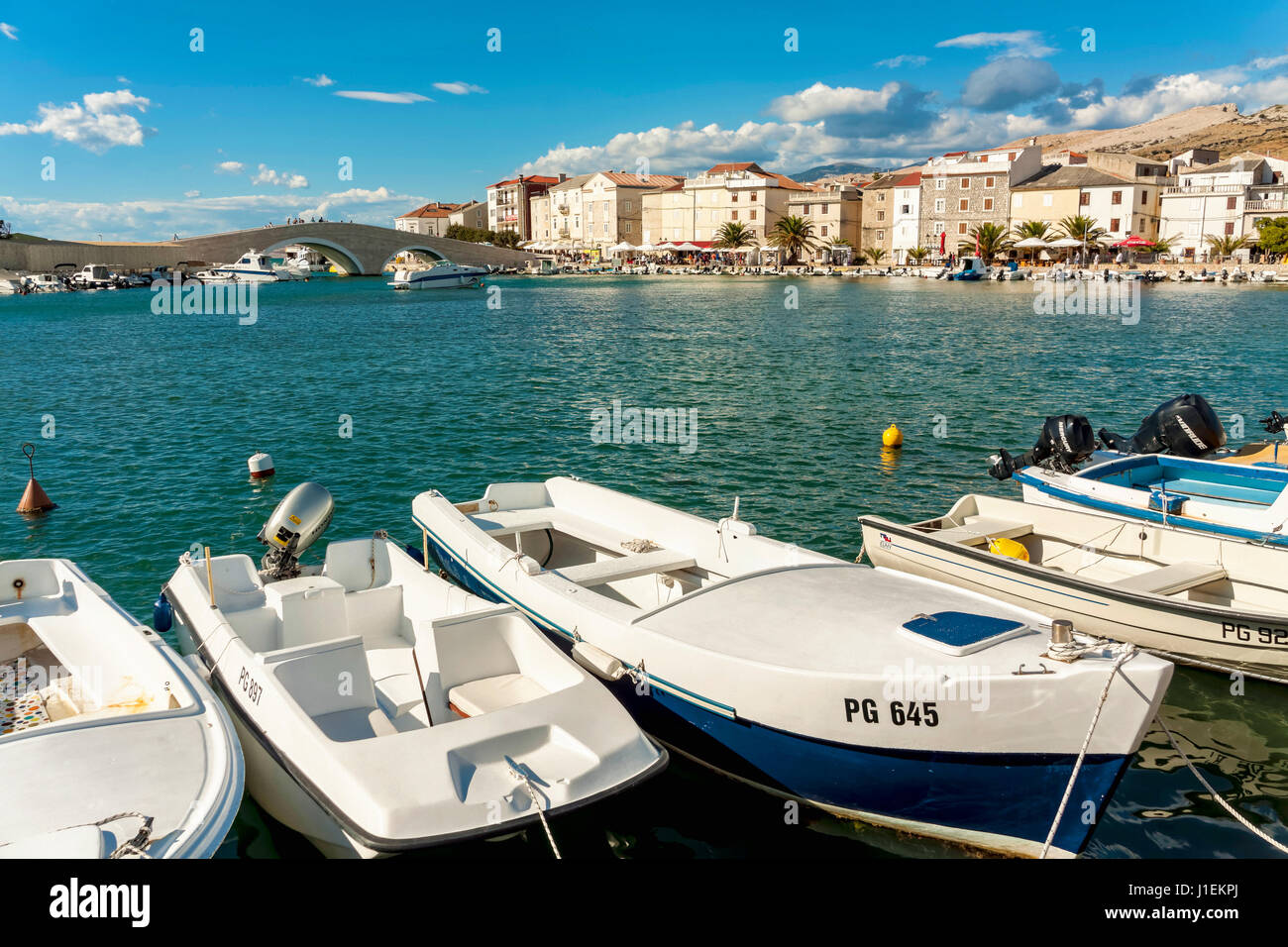 Angelboote/Fischerboote in der Stadt Pag, Insel Pag, Kroatien Stockfoto