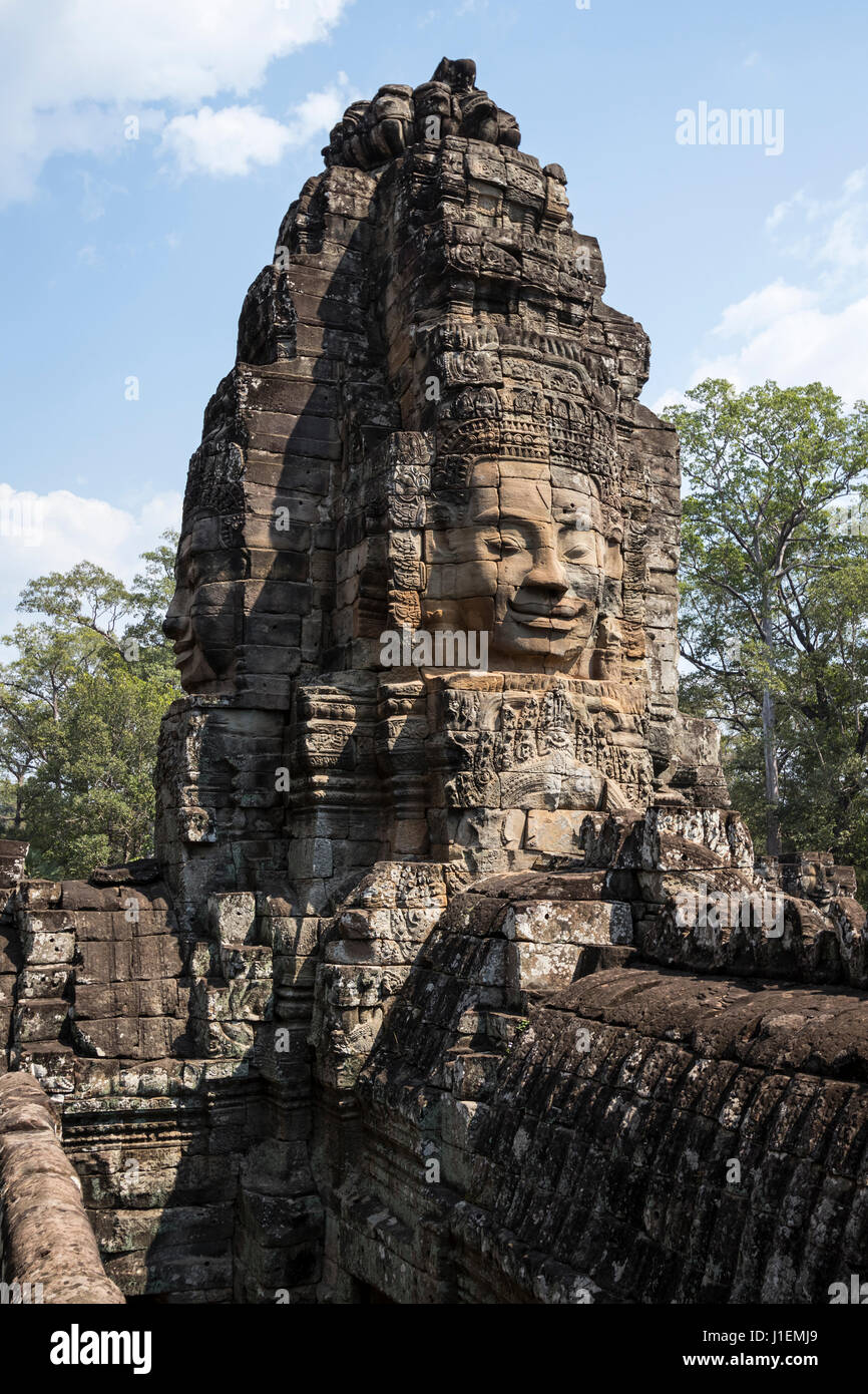 Lächelndes Gesicht des Tempels von Prasat Bayon, Angkor Thom Stockfoto