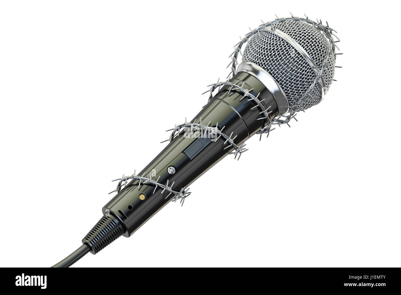 Freiheit der Rede und der Presse Verbot Konzept. Mikrofon mit Stacheldraht,  3D rendering Stockfotografie - Alamy