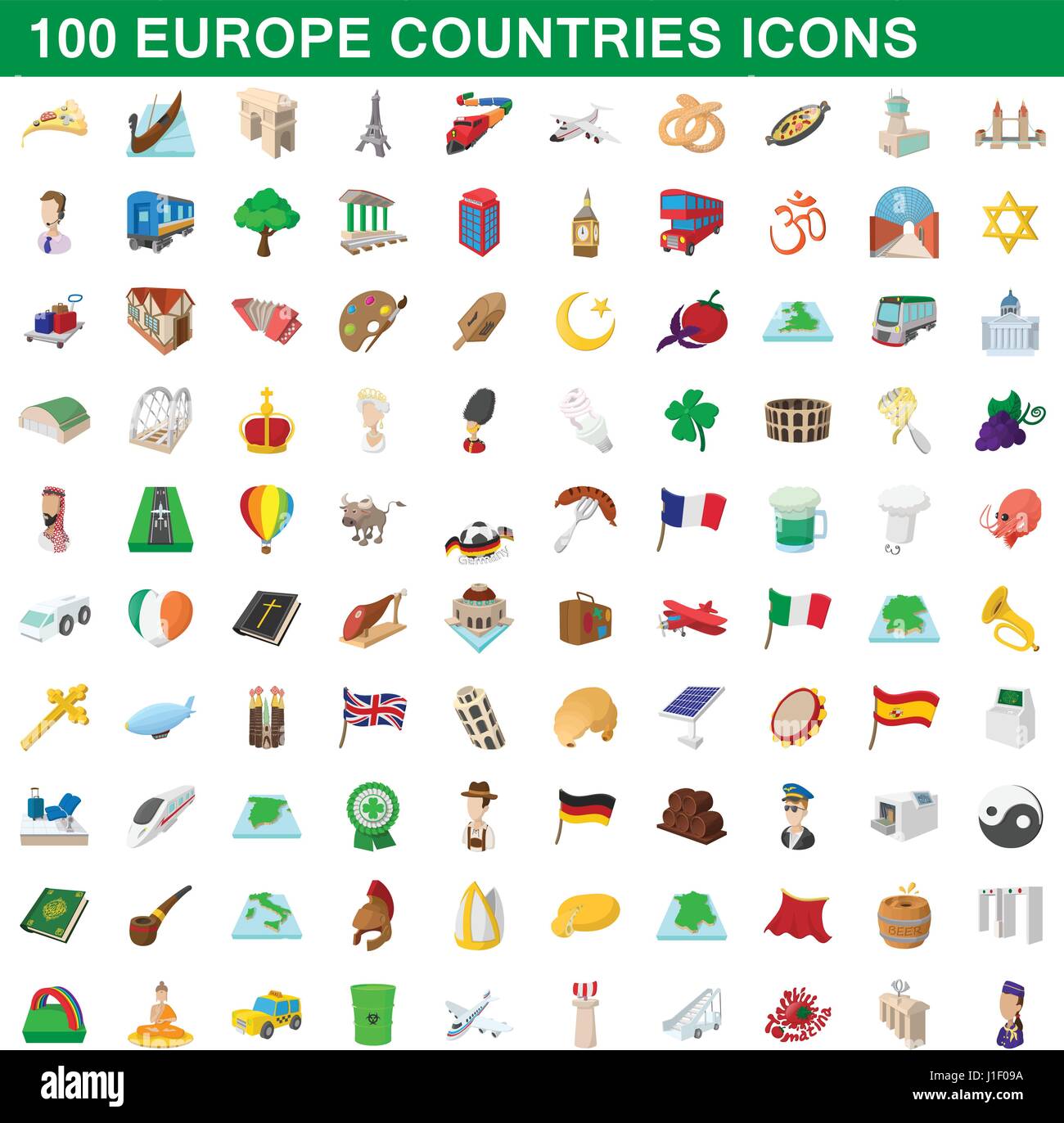 100 Europa Länder Icons set, cartoon-Stil Stock Vektor