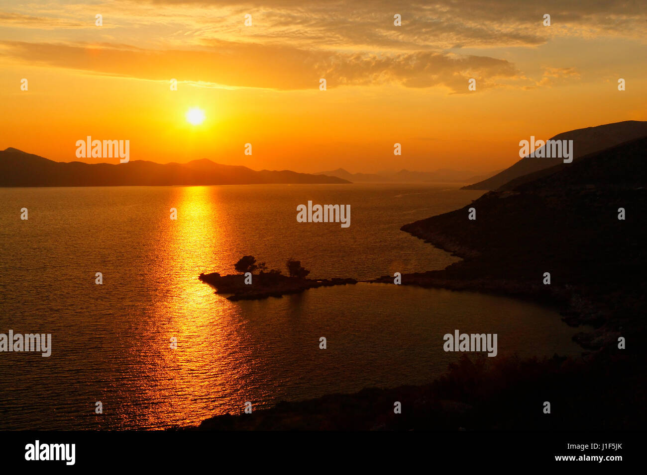 Sonnenuntergang Landschaft im Süden Kroatiens in der Nähe von Dubrovnik Stockfoto