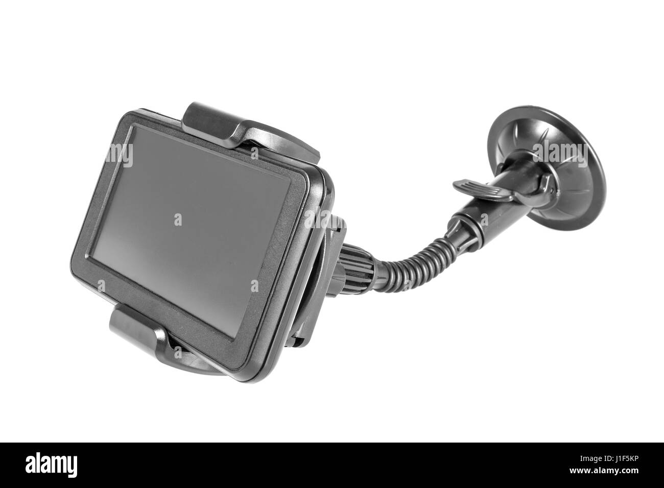 Auto Navigator oder GPS-Gerät mit Halter isoliert auf weißem Hintergrund. Stockfoto