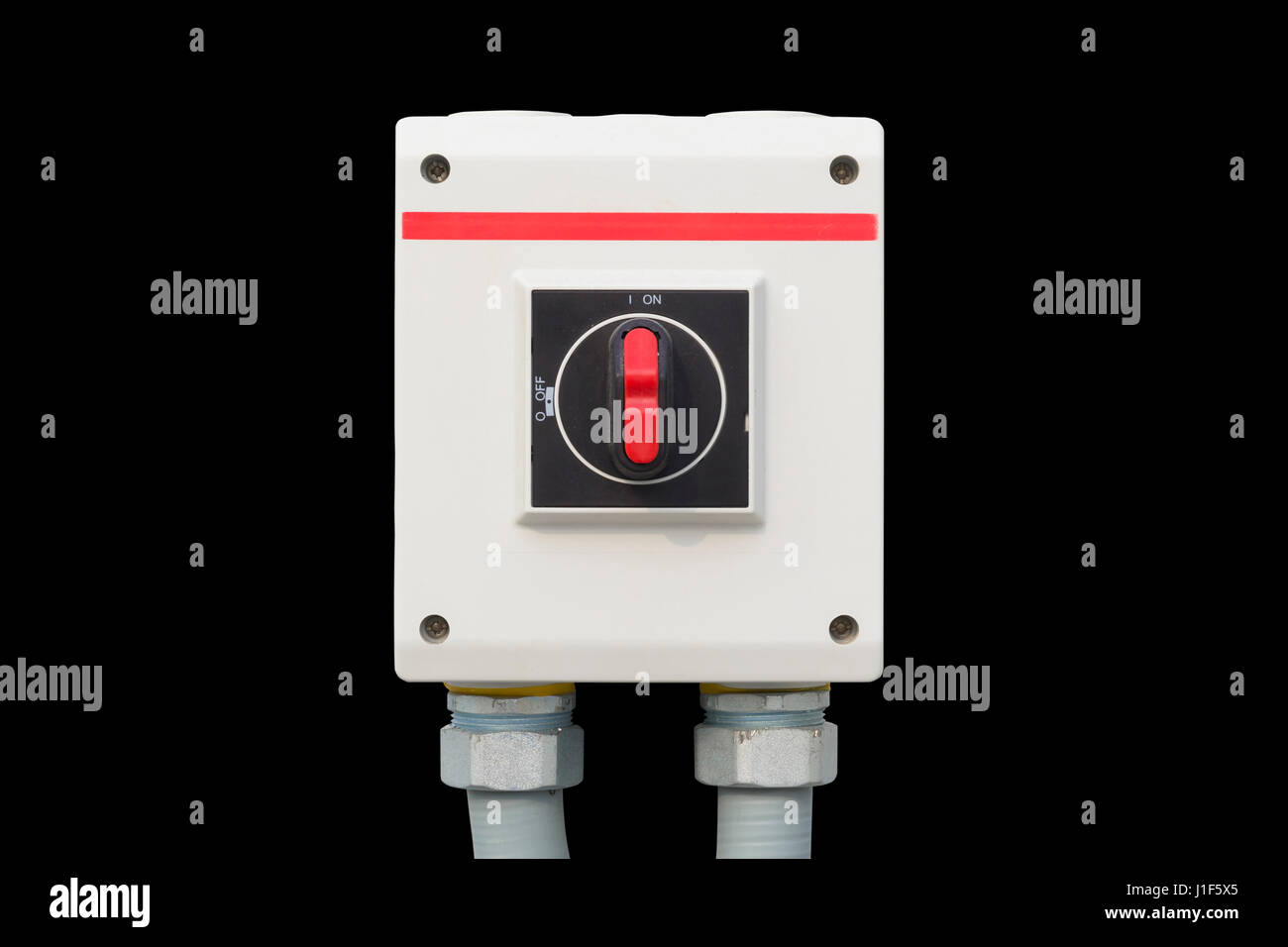 Industrielle Steuerung Schalter für elektrische isoliert auf weißem Hintergrund. Stockfoto