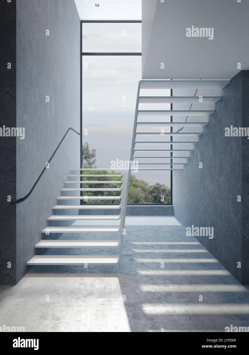 Moderne Treppen im Penthouse, 3D-Rendering Stockfoto