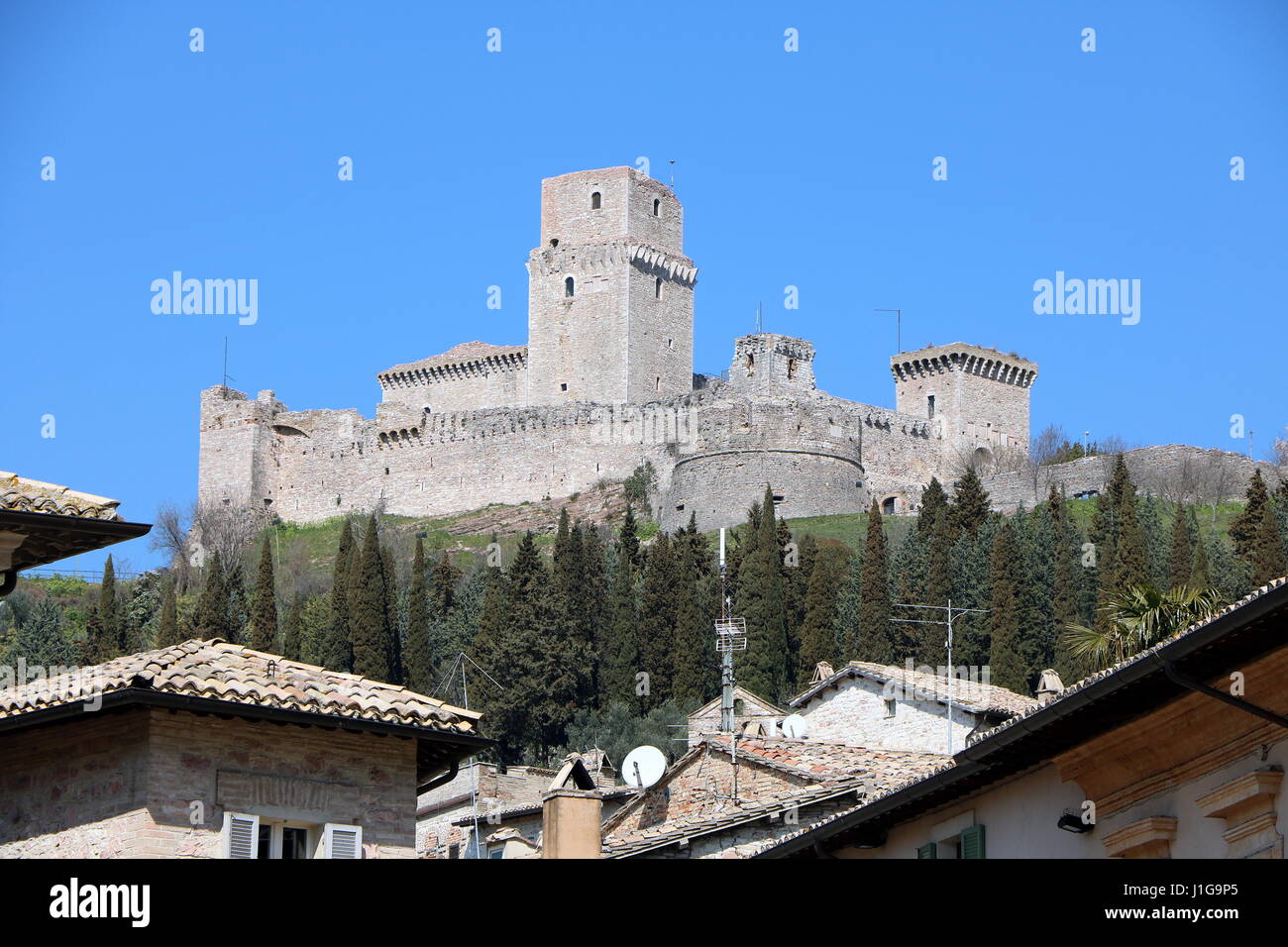 Rocca Maggiore Burg, Assisi, Provinz Perugia, Umbrien Stockfoto