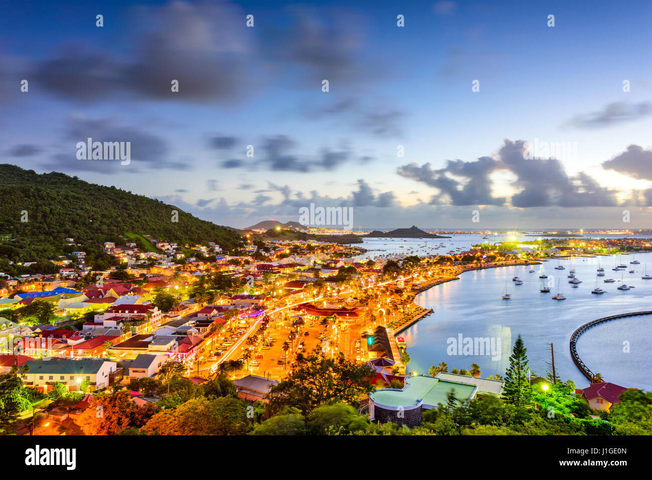 Marigot St. Martin Stadt Skyline. Stockfoto
