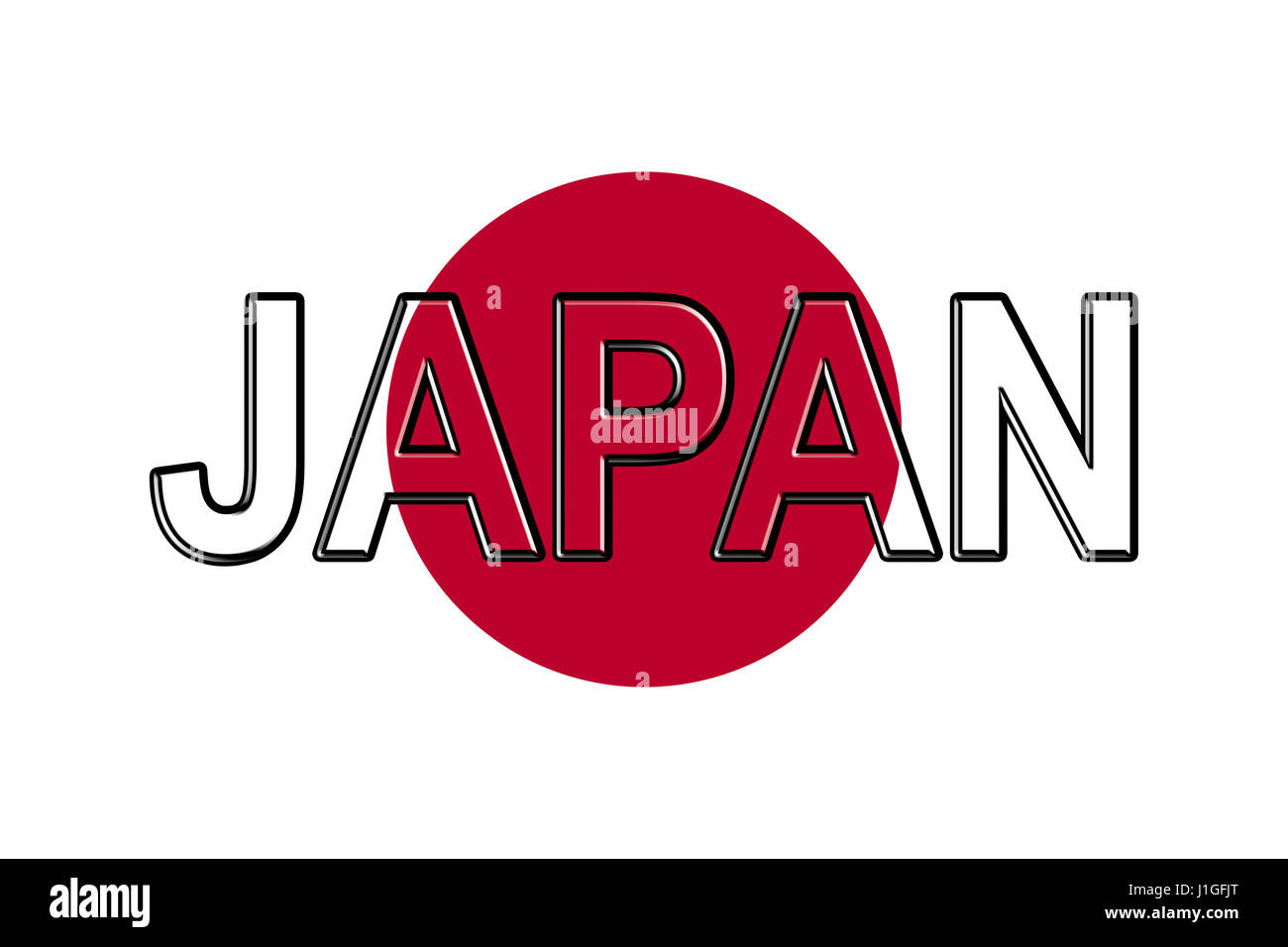 Abbildung der Flagge Japans mit dem Land auf die Fahne geschrieben. Stockfoto