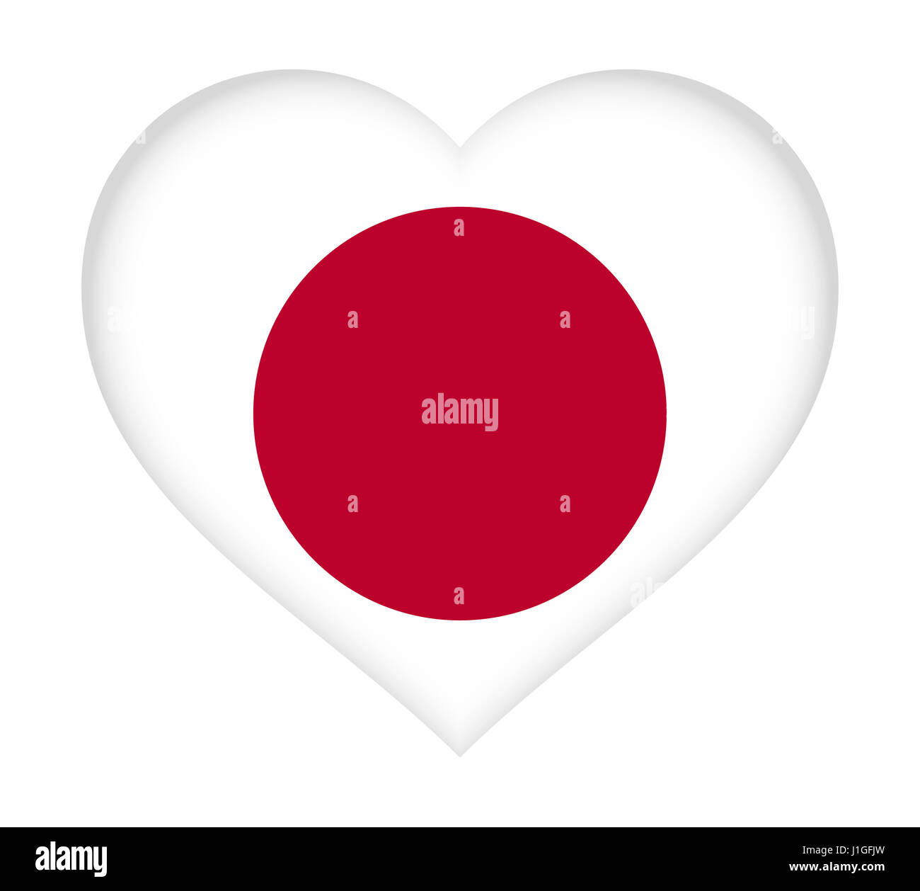 Abbildung der Flagge von Japan wie ein Herz geformt. Stockfoto