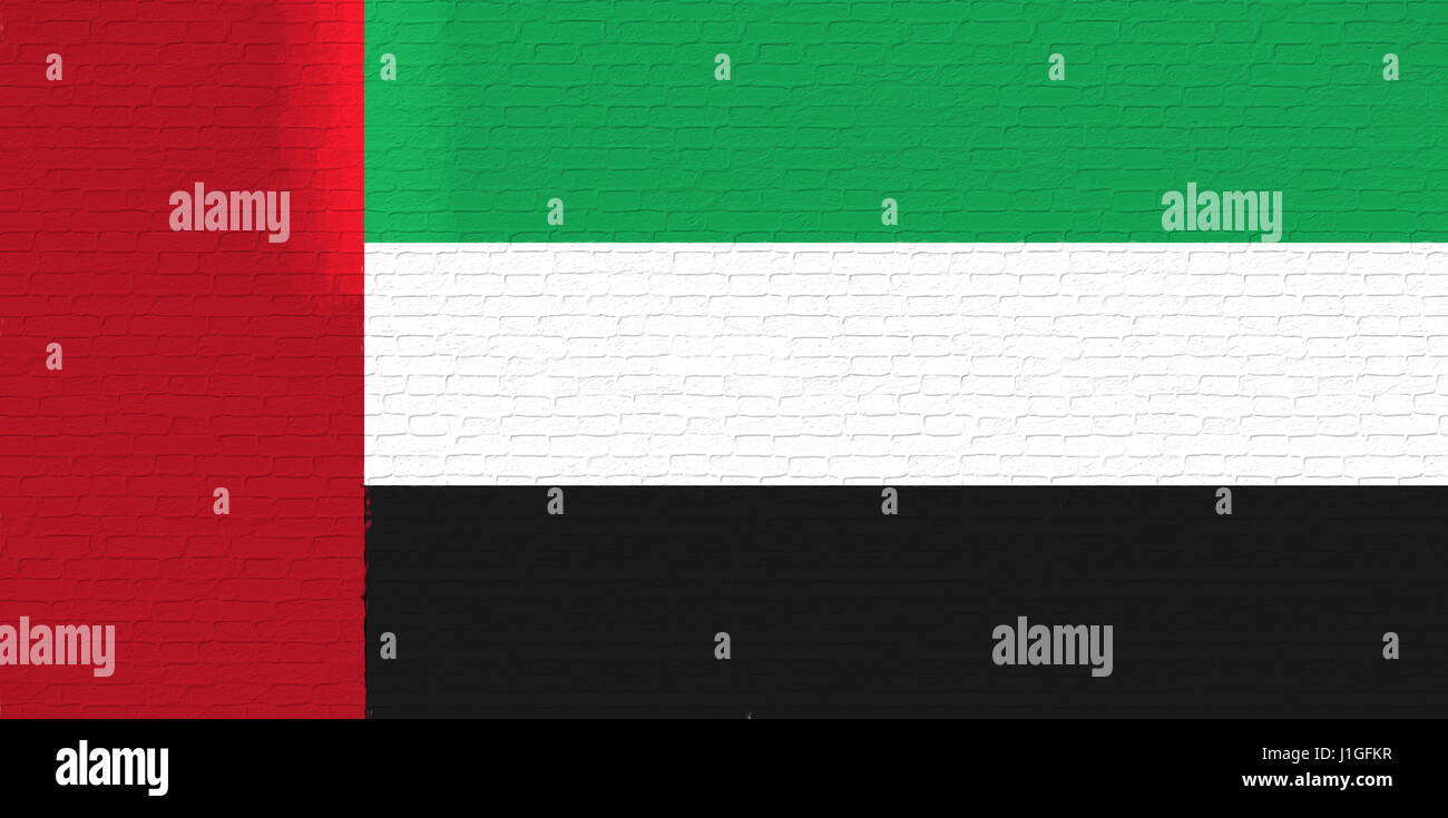 Abbildung der Flagge der Vereinigten Arabischen Emirate sah aus wie es wurde an die Wand gemalt. Stockfoto