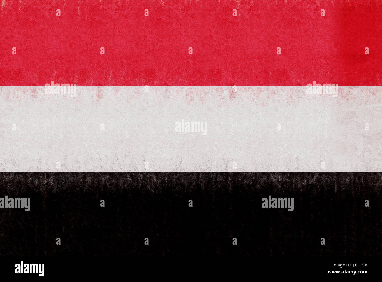 Abbildung der Flagge des Jemen mit einem Grunge-Look. Stockfoto
