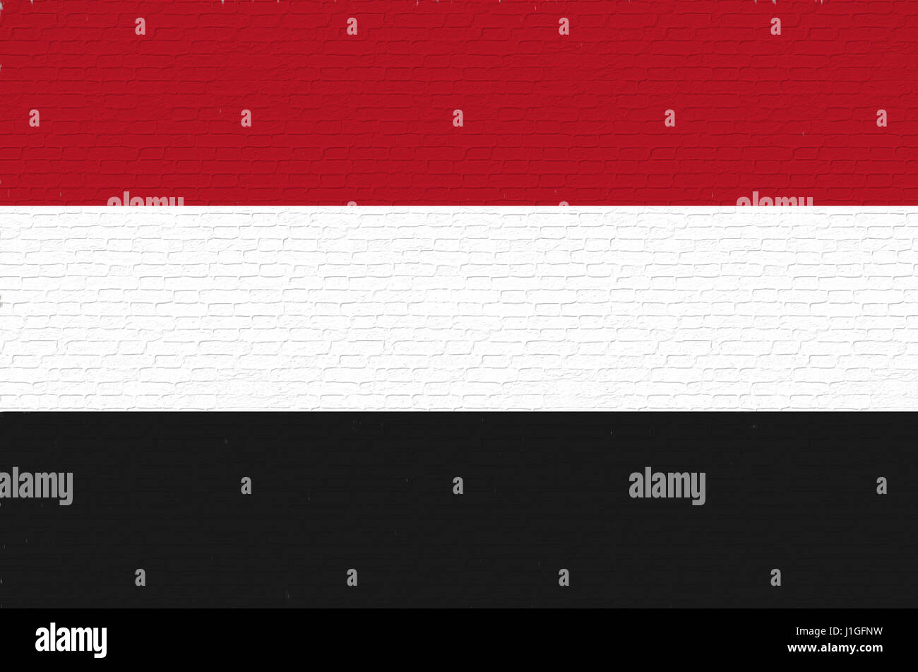 Abbildung der Flagge des Jemen, die aussehen wie es wurde an die Wand gemalt. Stockfoto