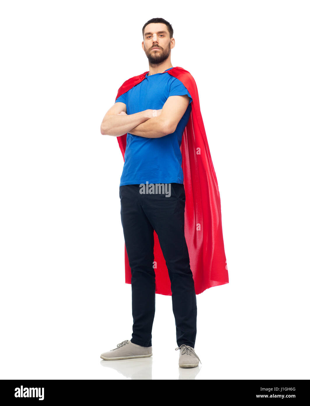 Mann in rote Superheld Kap Stockfoto