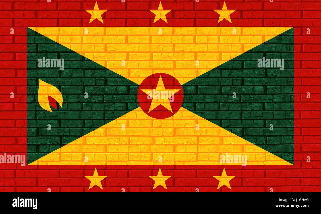 Abbildung der Flagge von Grenada, die aussehen wie es wurde an eine Wand gemalt Stockfoto