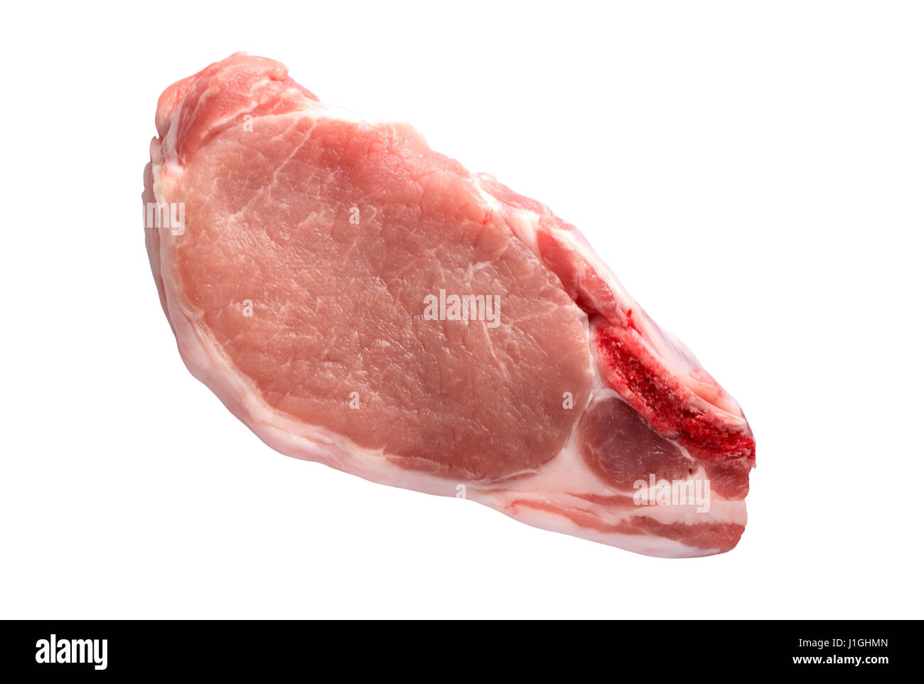 Frische Stück rohes Fleisch auf weißem Hintergrund. Isoliert mit Beschneidungspfad Stockfoto