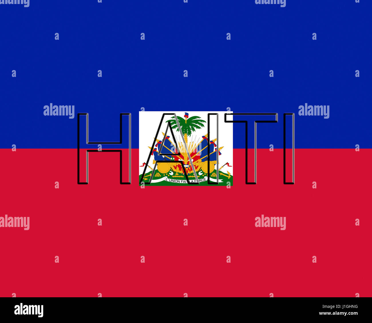 Abbildung der Flagge von Haiti mit dem Land auf die Fahne geschrieben Stockfoto