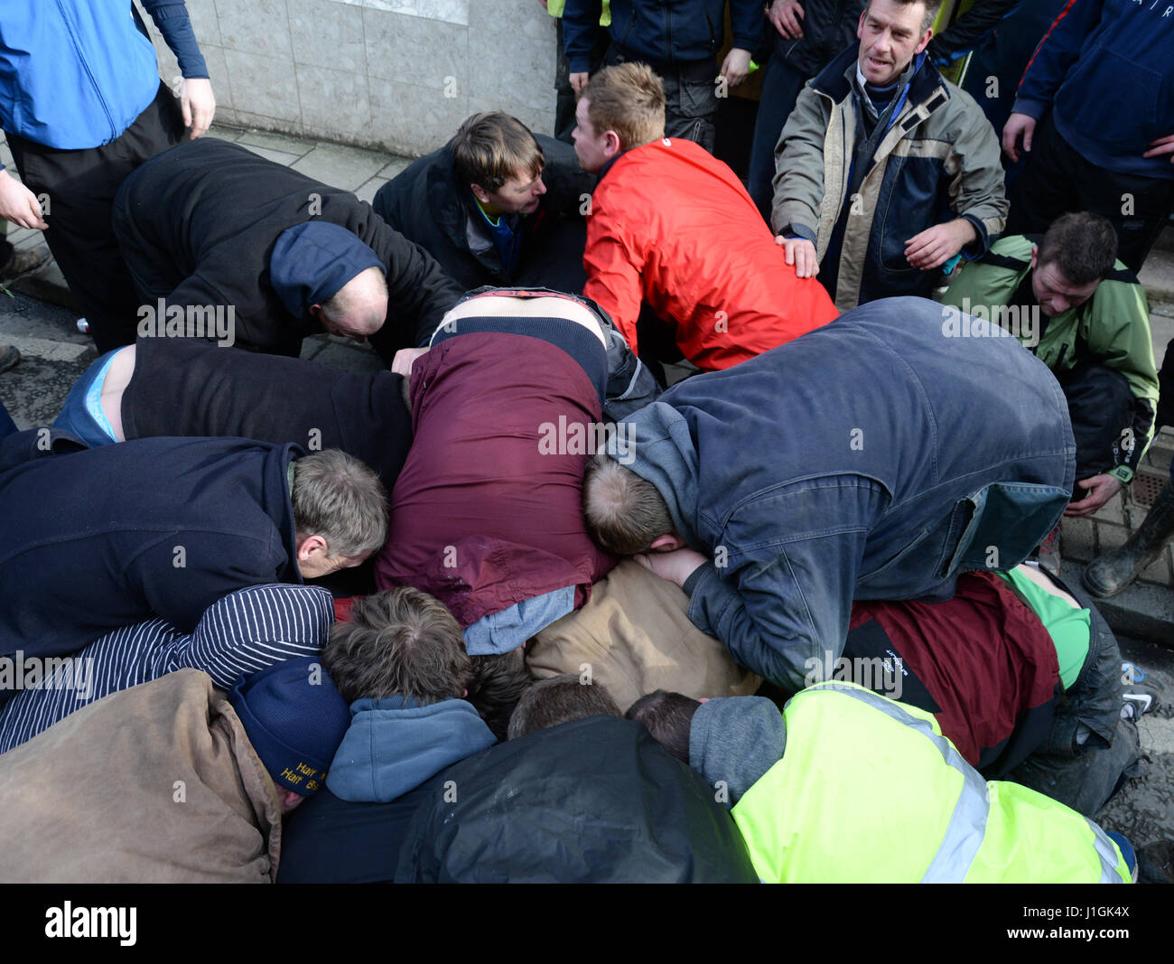 Jedburgh der traditionellen Hand-Ba' Uppies Verse Doonies Stockfoto