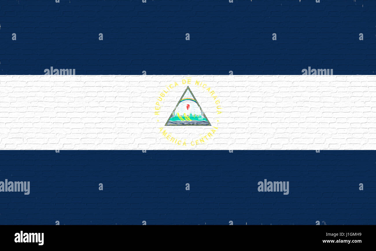 Abbildung der nationalen Flagge Nicaragua zu schauen, wie es gemalt Ono eine Wand. Stockfoto