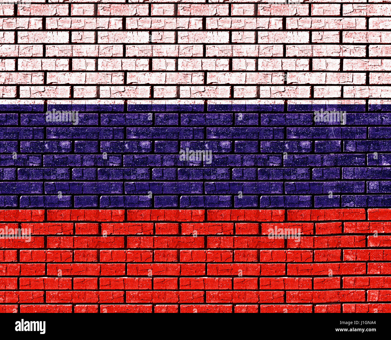 Abbildung der Flagge von Russland zu suchen, als ob es auf eine Wand wie Graffiti gemalt worden ist. Stockfoto