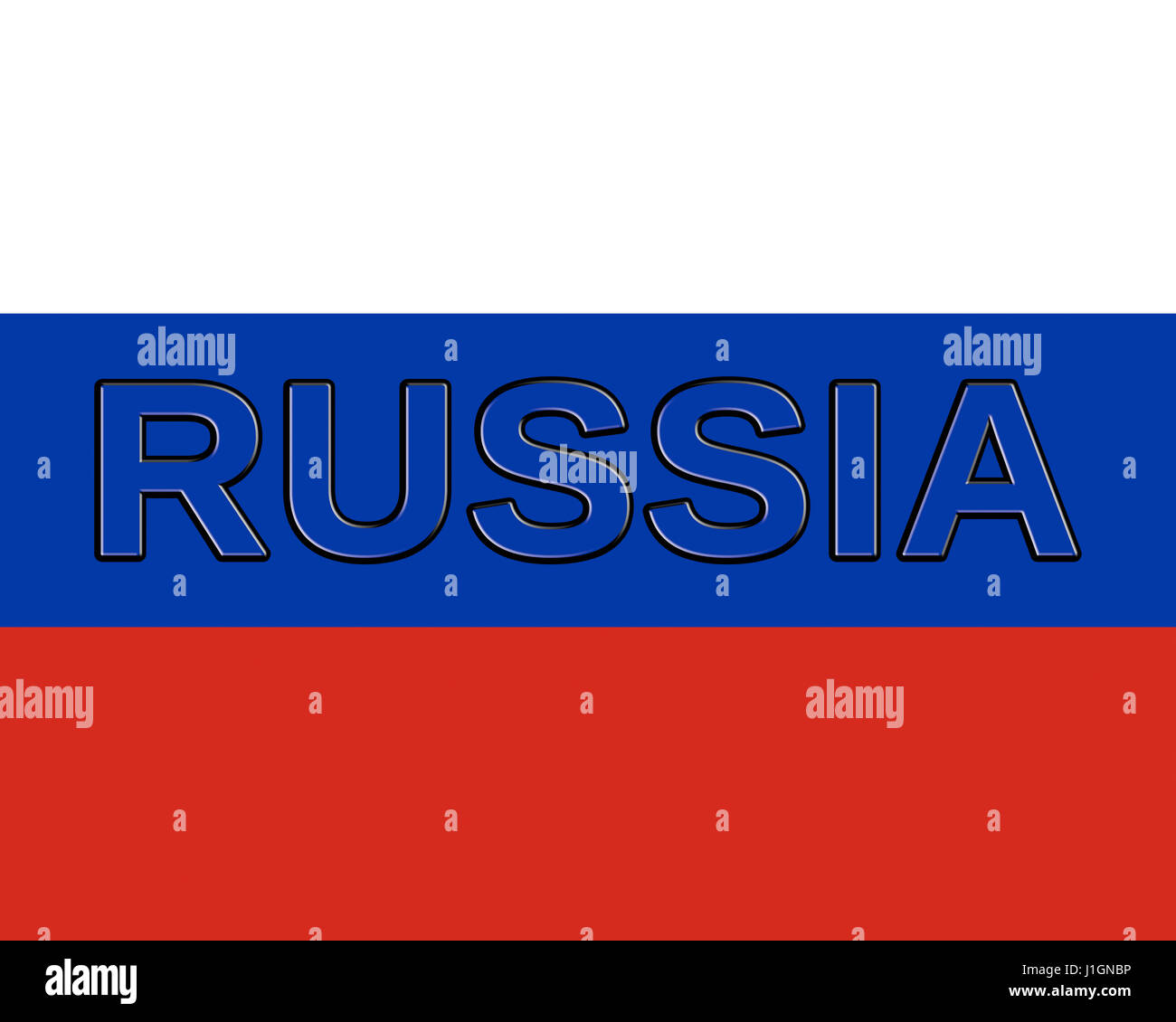 Abbildung der Staatsflagge der Russischen Föderation mit dem Land auf die Fahne geschrieben Stockfoto
