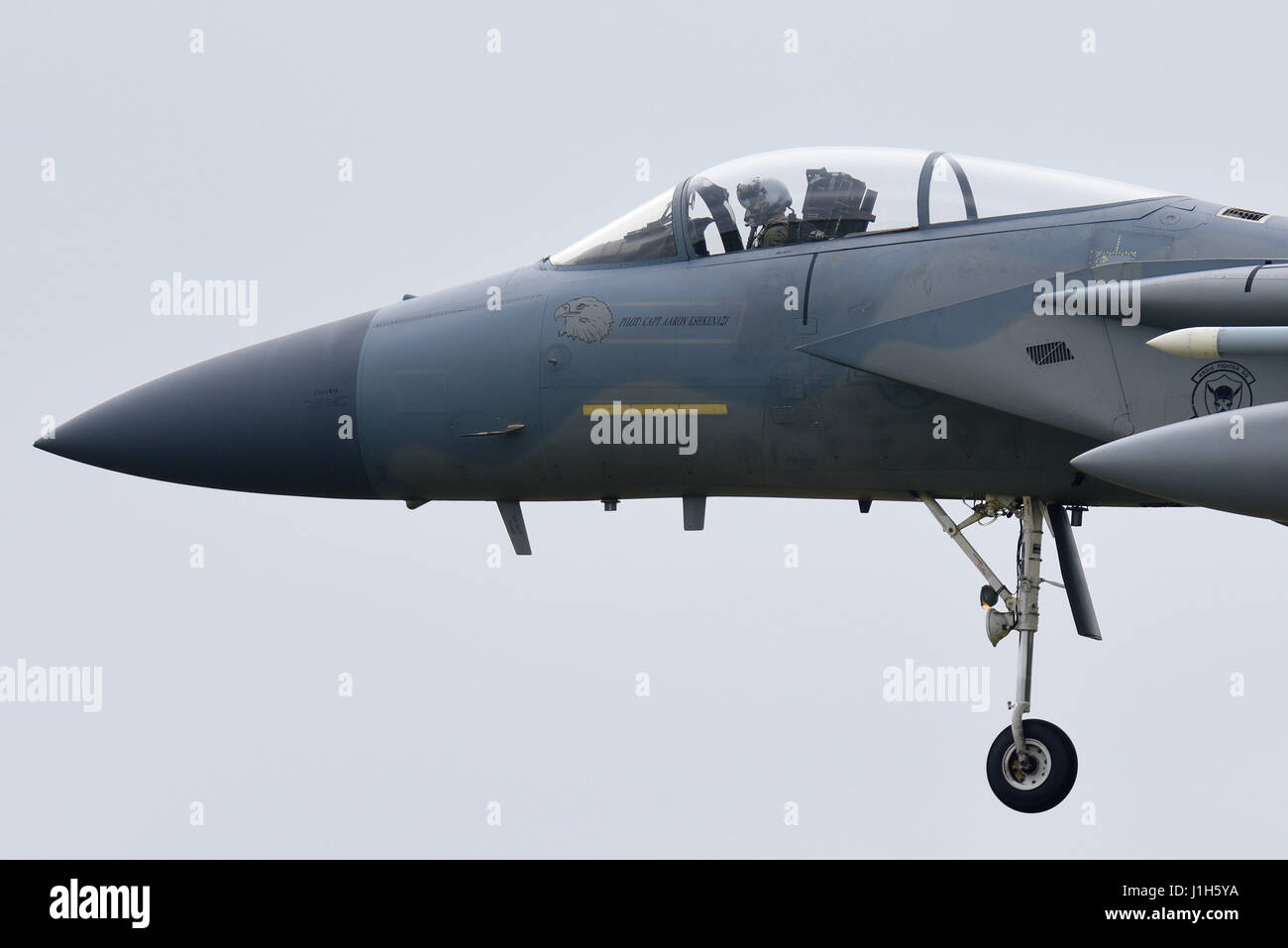 United States Air Force Boeing MDD F-15C Eagle der 493rd Fighter Squadron „Grim Reapers“ bei der RAF Lakenheath, Suffolk, Großbritannien Stockfoto