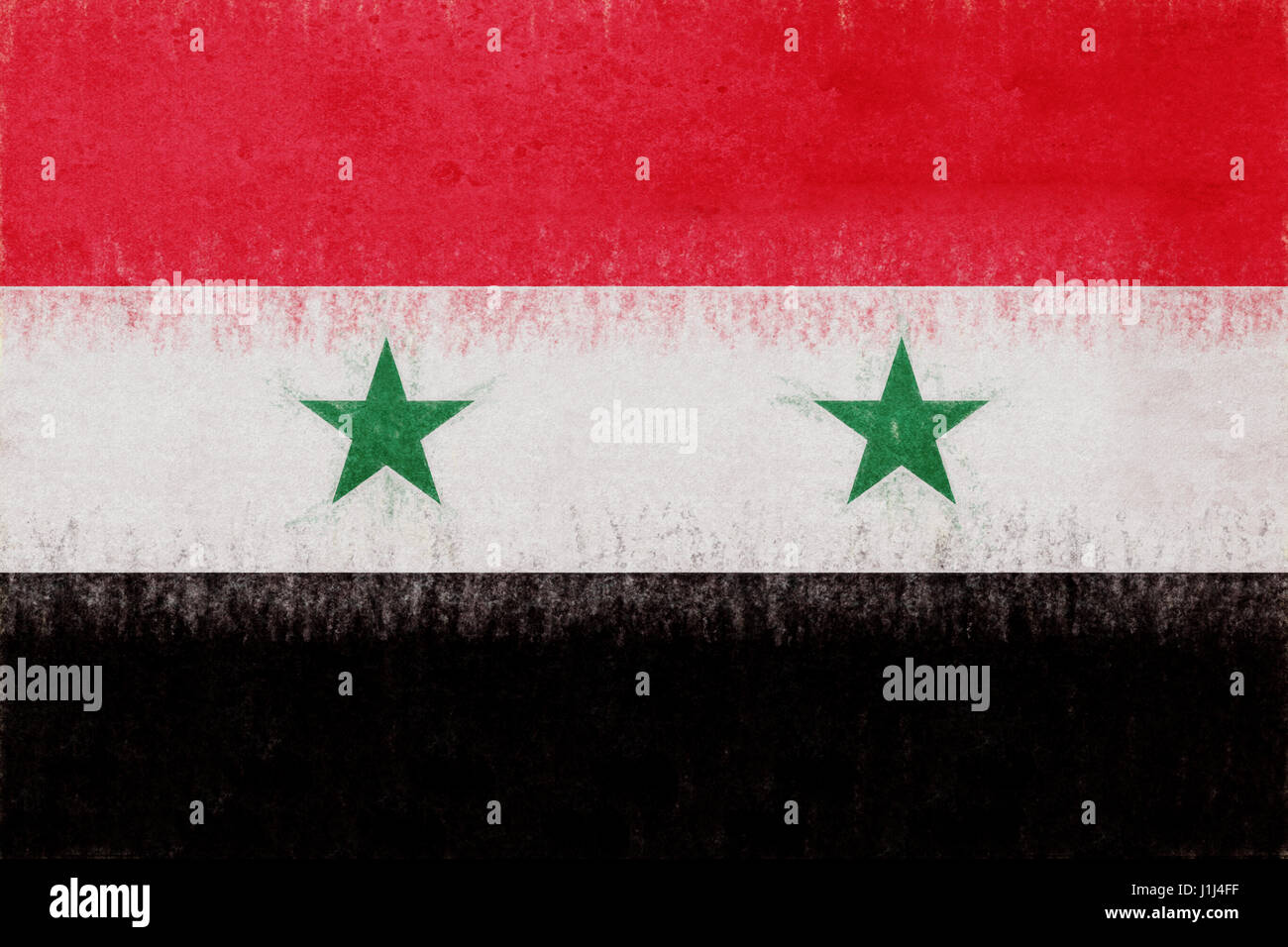 Abbildung der Flagge Syriens mit einem Grunge-Look. Stockfoto