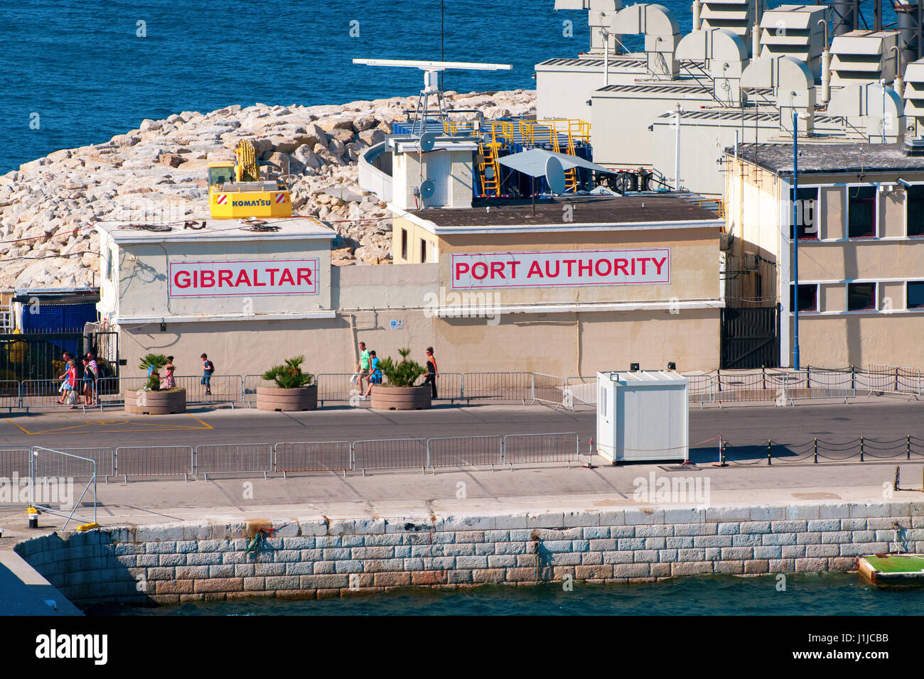 Willkommen Sie bei Gibraltar, Gibraltar Port Authority und Dock, Passagier Hafeneinfahrt und nur Weg in die Stadt per Schiff oder Boot andocken Stockfoto