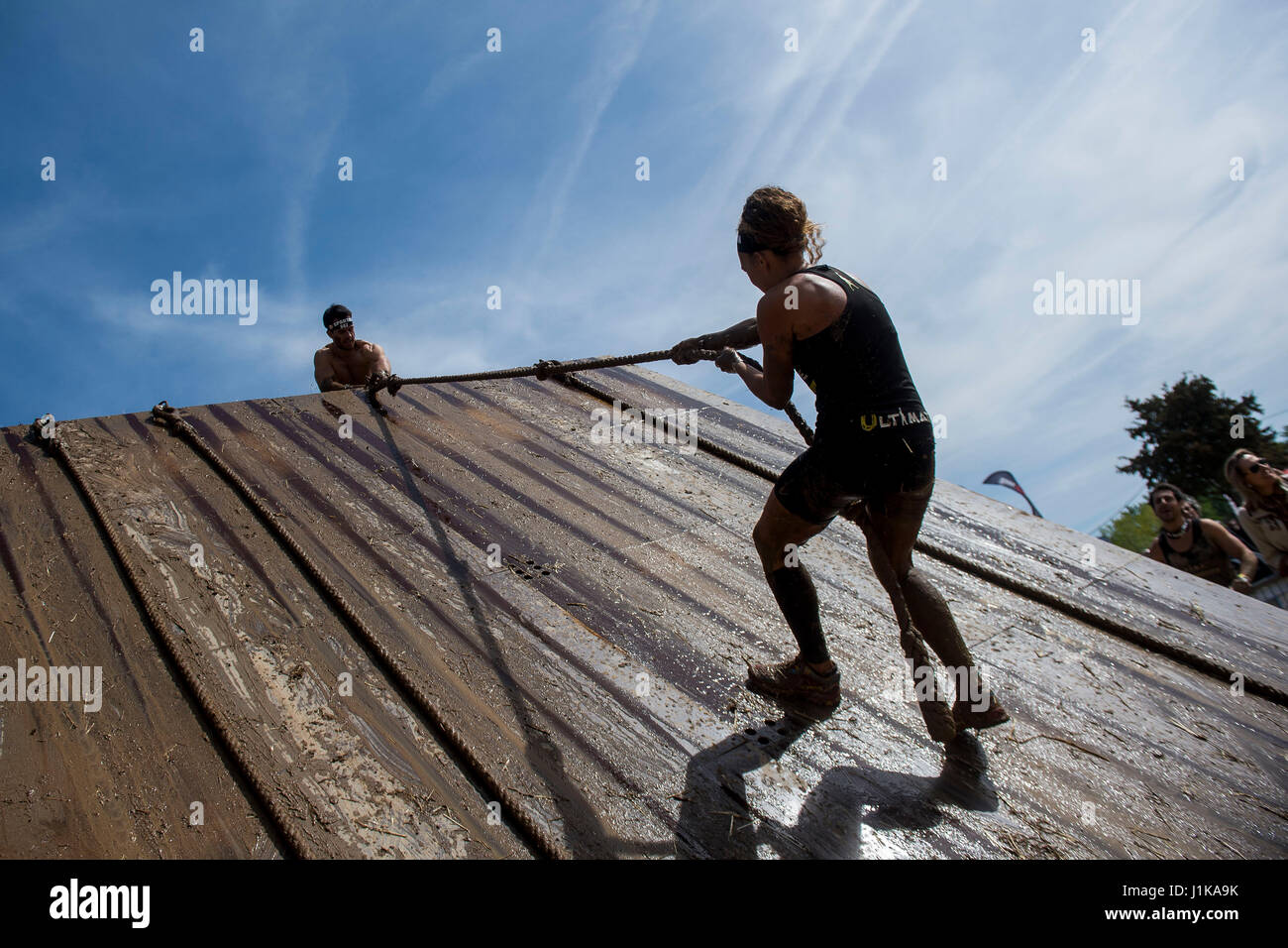 Durante la Spartan Race Madrid 2017 Madrid 21.04.17 Stockfoto Durante la Spartan Race Madrid 2017 Madrid 21.04.17 Stockfoto