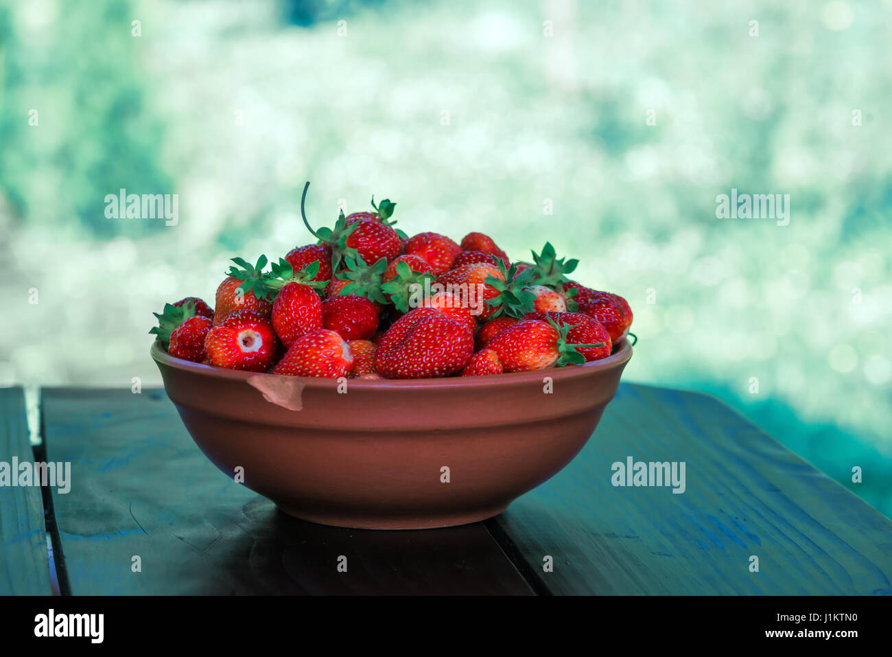 Erdbeere in Platte hautnah Stockfoto