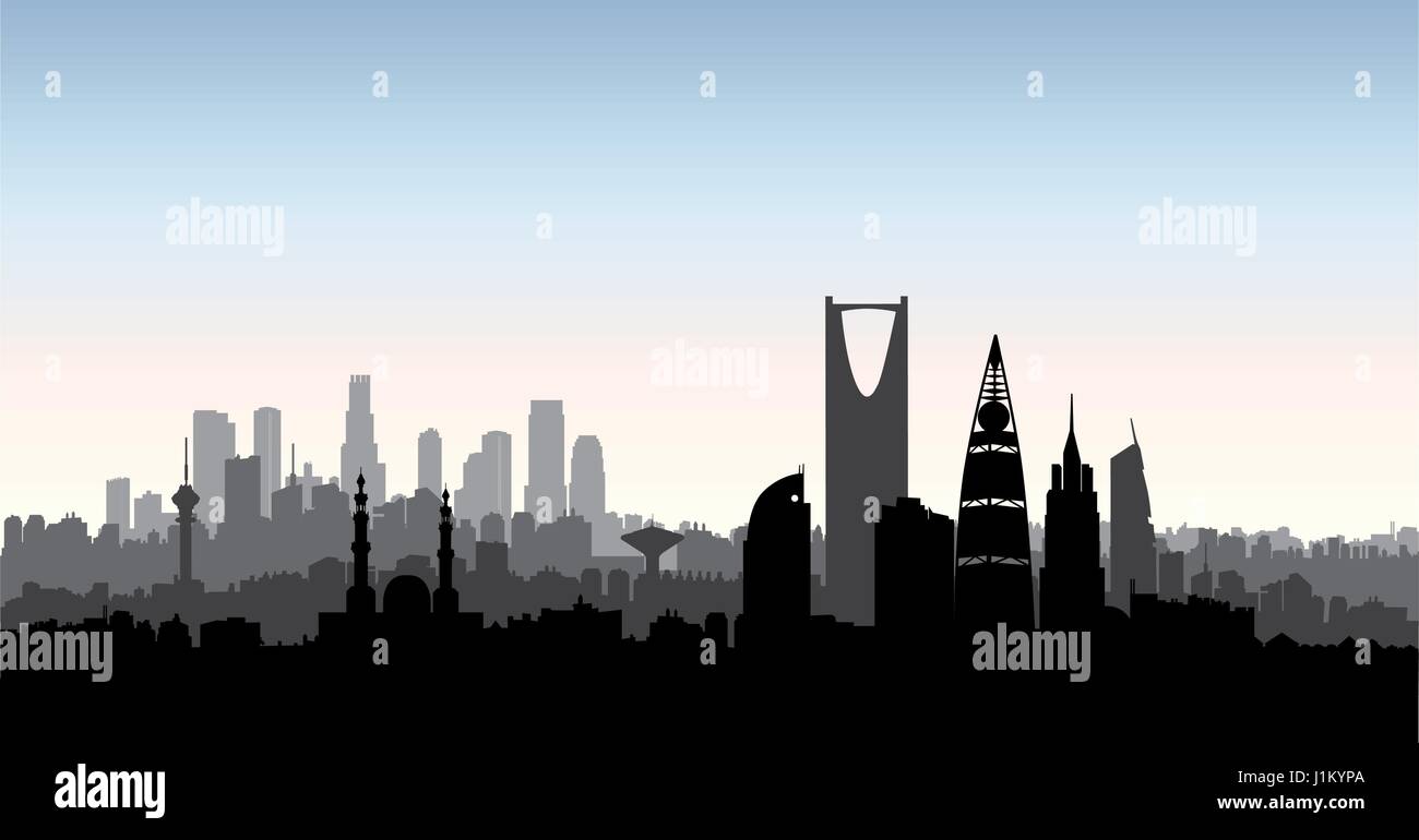 Riyadh City Skyline. stadtbild Silhouette mit Sehenswürdigkeiten. im städtischen Hintergrund Stock Vektor