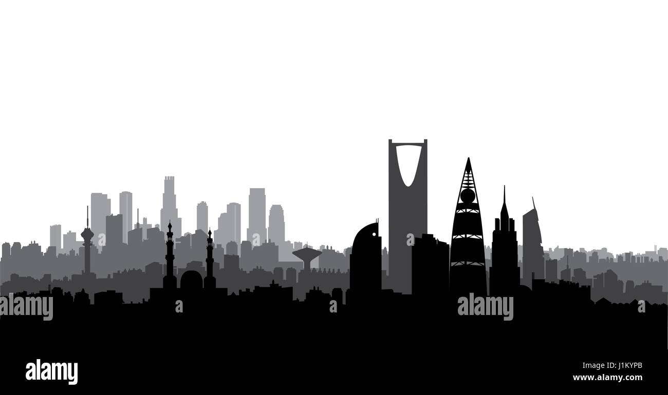 Riyadh City Skyline. stadtbild Silhouette. im städtischen Hintergrund mit Sehenswürdigkeiten und Wolkenkratzer Stock Vektor