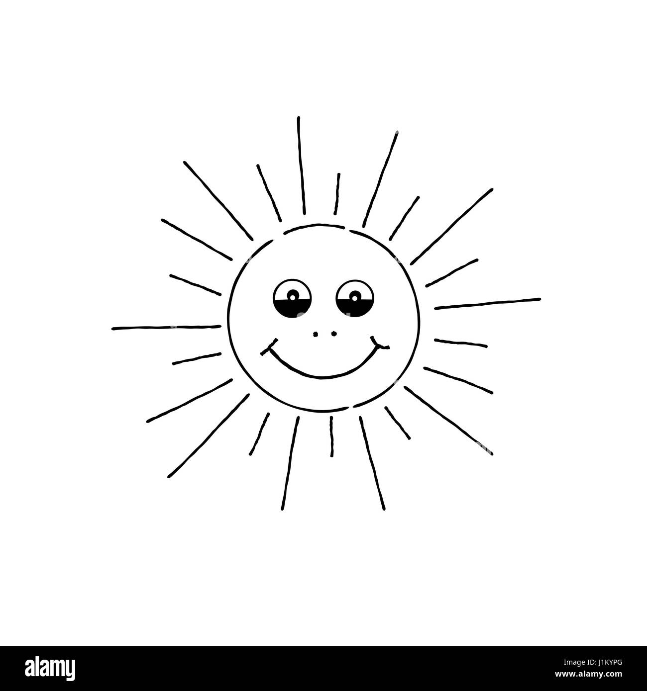 Lächelnde Sonne Cartoon. Sommerurlaub doodle Anmelden Happy Funny Face Stock Vektor