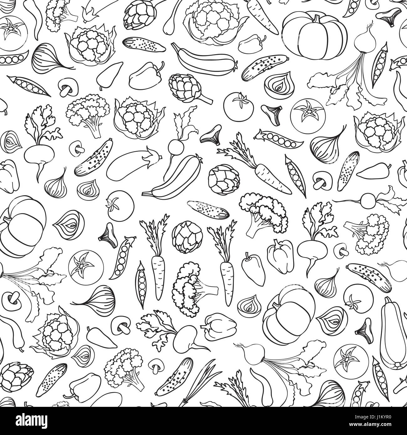 Lebensmittelzutat nahtlose doodle Linienmuster. Pflanzliche Hintergrund Stock Vektor