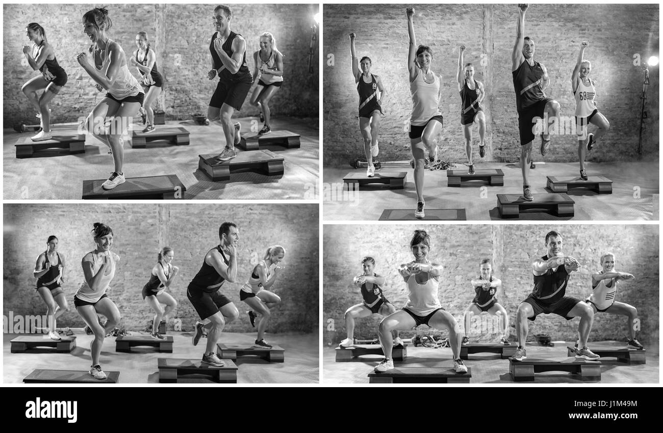 Personengruppe sportliche Betätigung auf Stepper Stockfoto