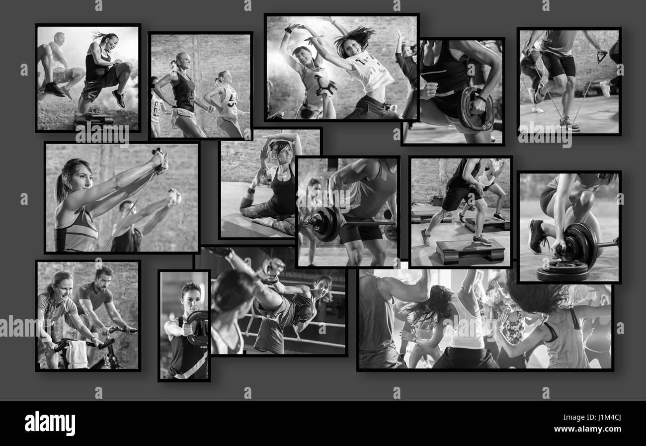 Collage von Sport Fotos mit Leuten wie Migrationshintergrund Stockfoto
