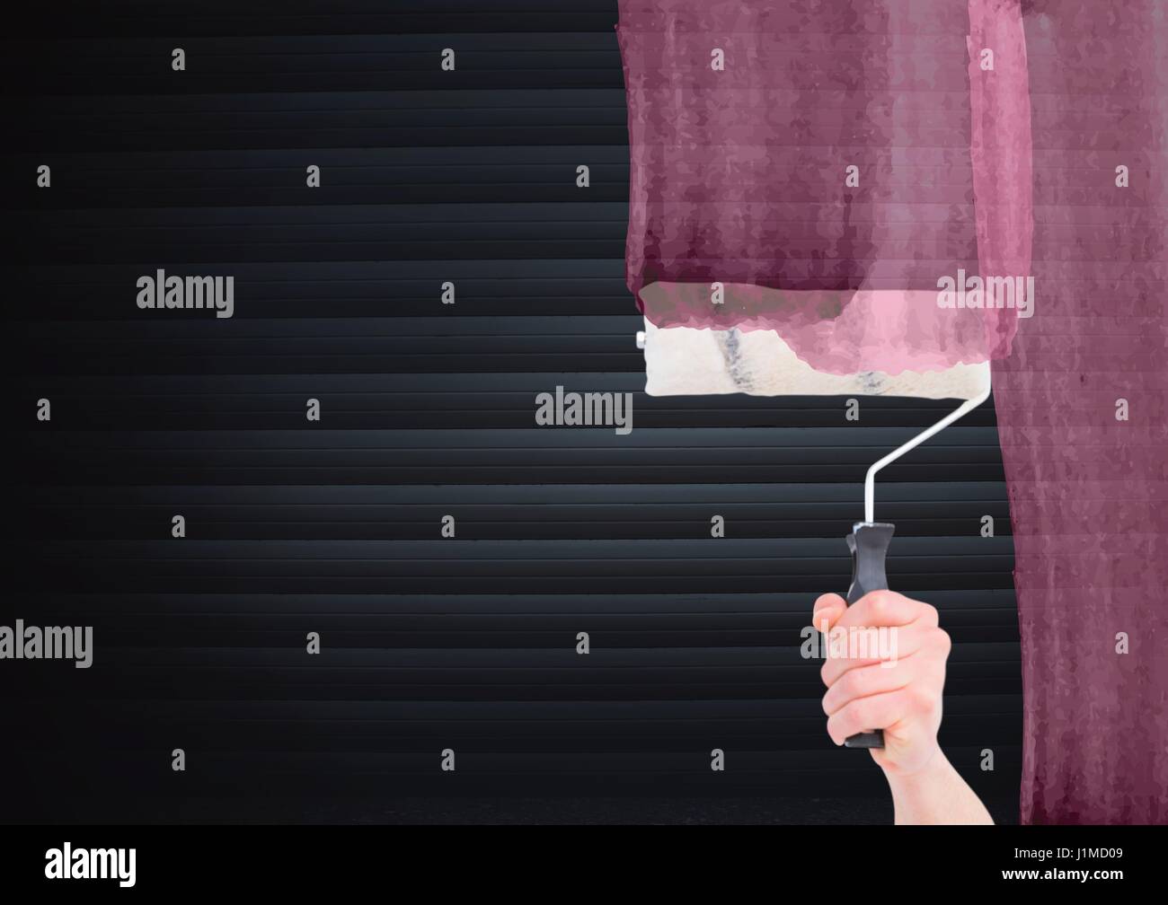 Digitalen Verbund von Hand mit Walze Sehnsucht den Bildschirm vor blind Stockfoto