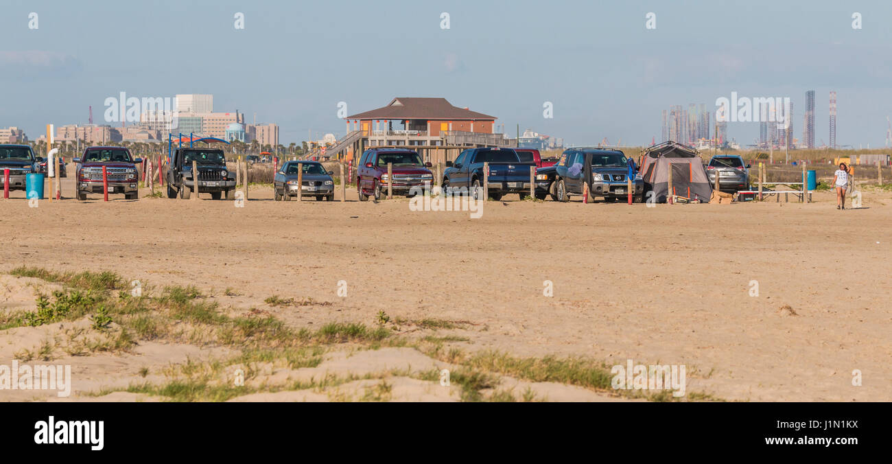 Galveston East Beach Park im frühen Morgenlicht. Stockfoto