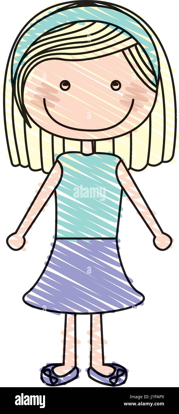 Farbe-Bleistiftzeichnung von Karikatur blonded Haar Mädchen mit Hemd und Rock Stock Vektor