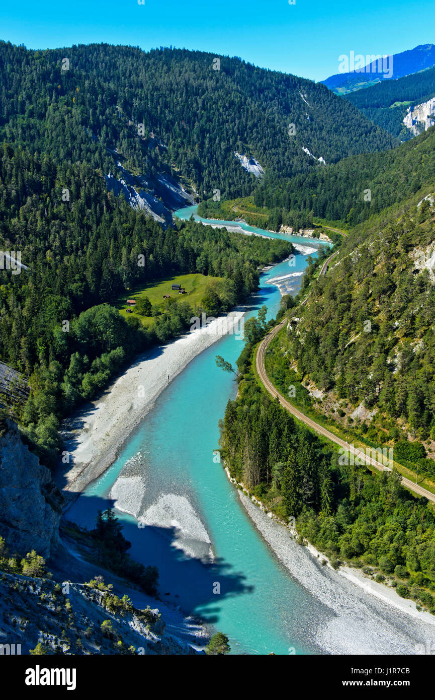 Rhein, Rhein Schlucht mit vorderen Rhein Ziwschen Reichenau und Ilanz, Kanton Graubünden, Schweiz Stockfoto