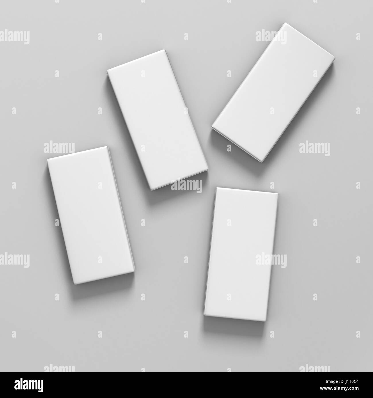 Rendern Sie Schokolade White Paper Box Verpackung Stick Beutel Set Mock-up 3D illustration Stockfoto