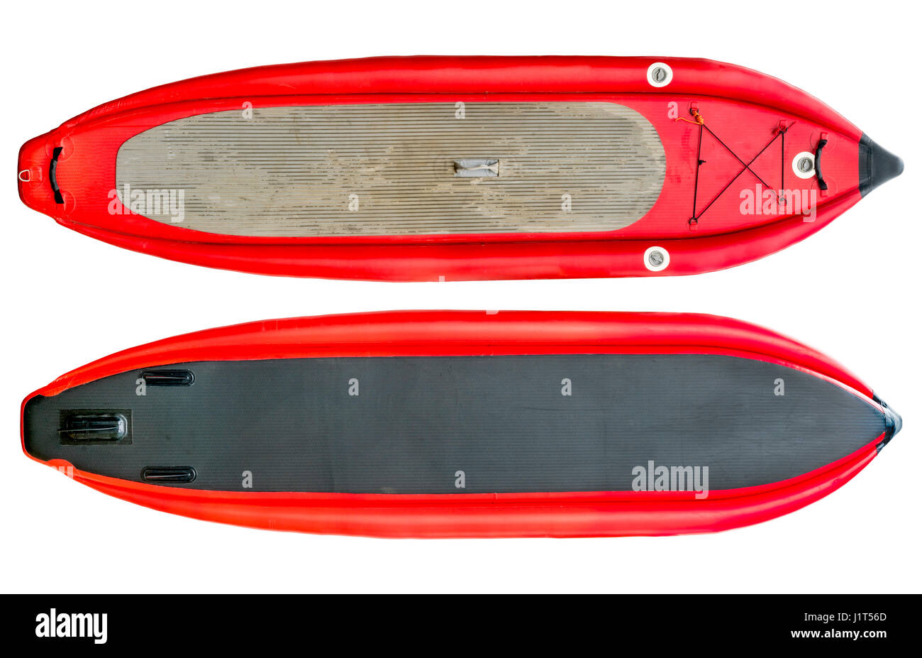 Wildwasser-aufblasbare Stand up Paddleboard (oben und unten) isoliert auf weiss mit einem Beschneidungspfad Stockfoto