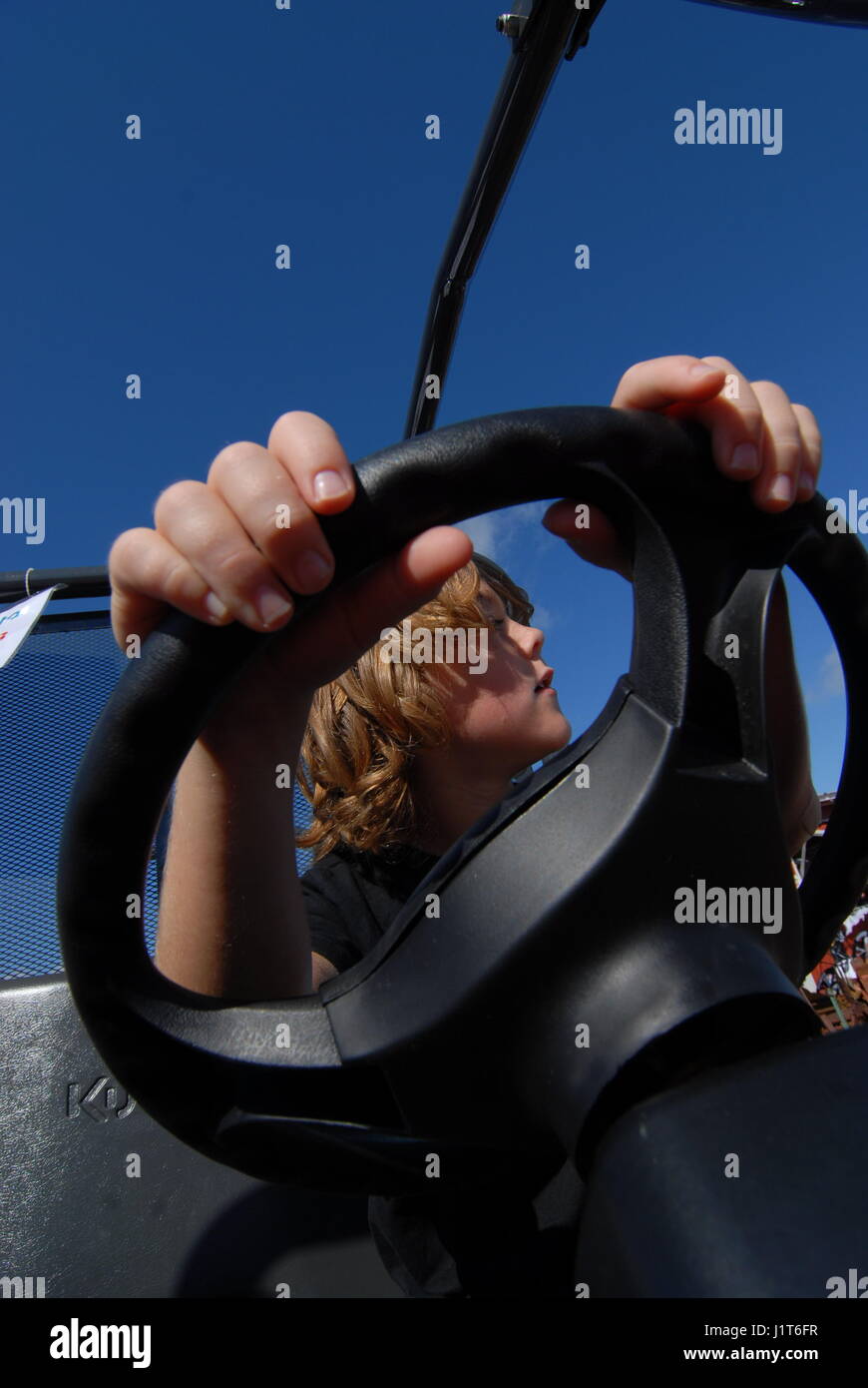 Familien auf einem Bauernhof Traktor event Stockfoto