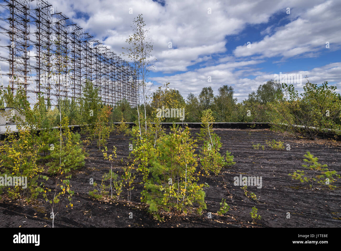 Duga-Radarsystem in Chernobyl-2 Militärbasis, Chernobyl Nuclear Power Plant Zone der Entfremdung in der Ukraine Stockfoto